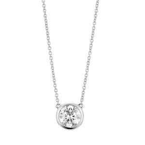 Lightbox 1 carat lab grown diamond bezel set solitaire necklace 14kt white gold